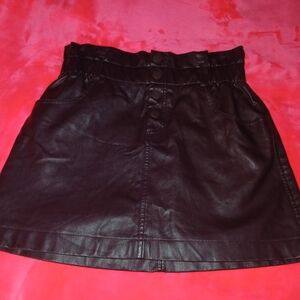 Zara Chocolate Brown Faux Leather Button-Front Mini Skirt Large Stretch Waist